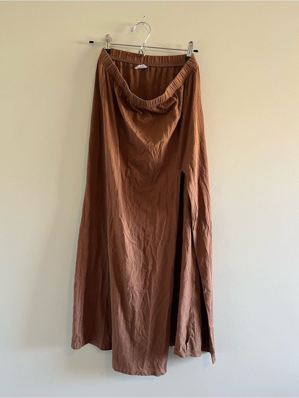 Jax & Lennon Brown Maxi Skirt with Side Slit and Elastic Waist